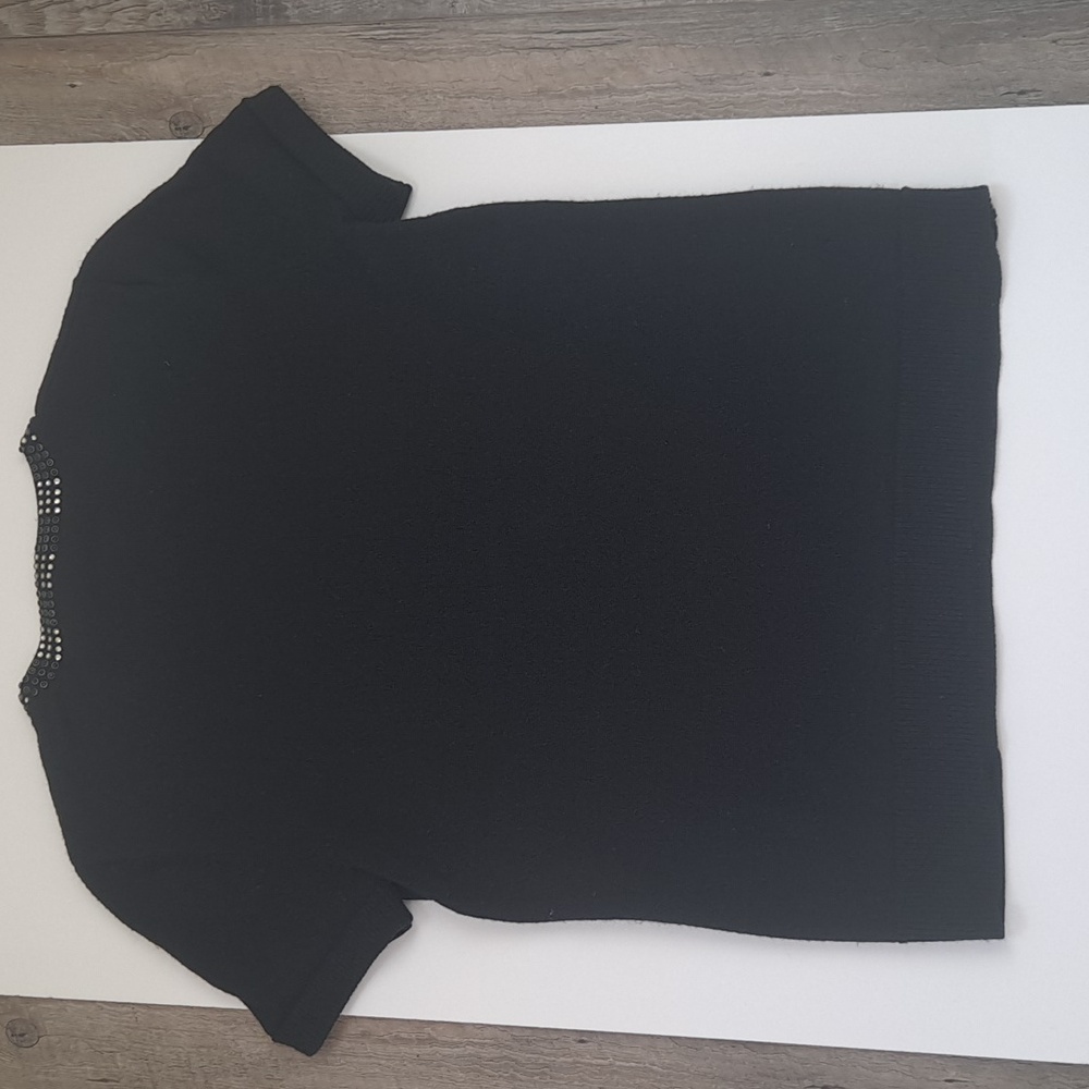 BCBG MaxAzria XS Lucine Black Studded Short Sleeve Top Merino Wool - Picture 5 of 9